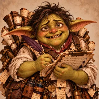 Meatball, a scruffy goblin scribe